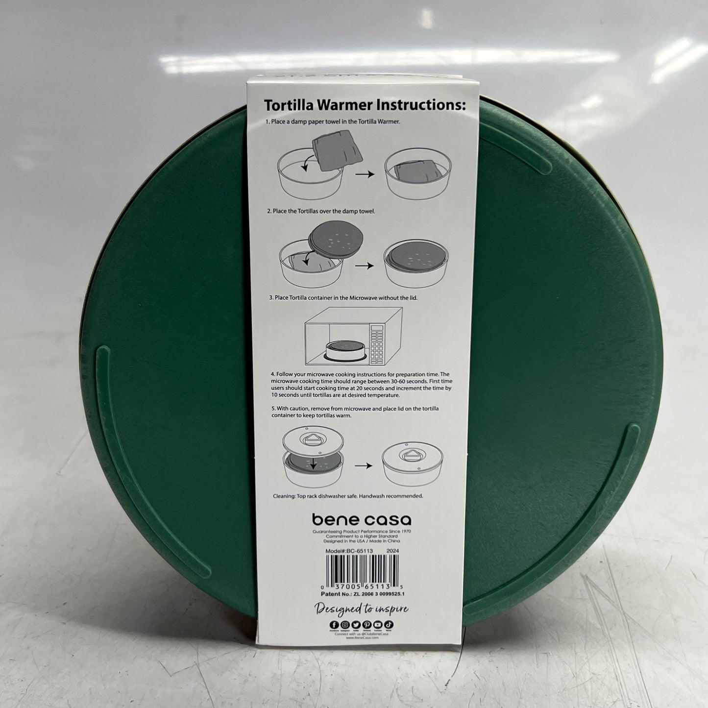 BENE CASA Tortilla Warmer Sz 8.5" x 2.625", Green BC-651135