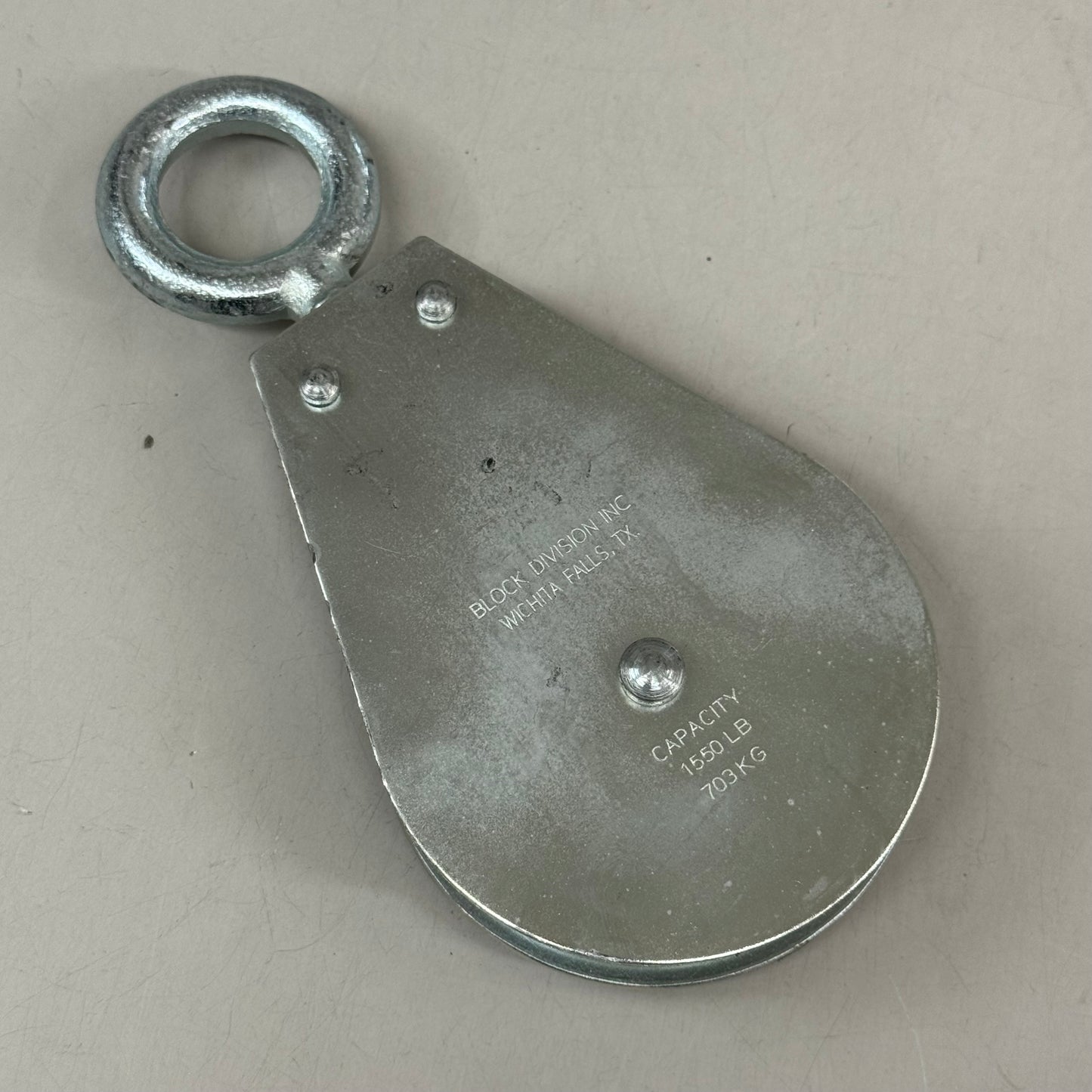 BLOCK DIVISION  1,550 Lbs, Swivel Eye Snatch Block Wire Rope, 5/16 Inch Diameter, Eye, 1-3/16 Inch Inside Diameter, Carbon Steel, Zinc Plated Finish