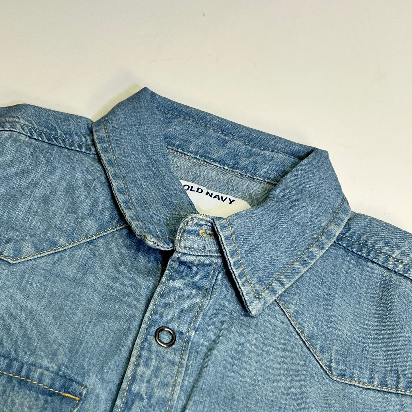 OLD NAVY Denim Western Pocket Shirt Long Sleeve Collared Boy's Sz L Light Blue