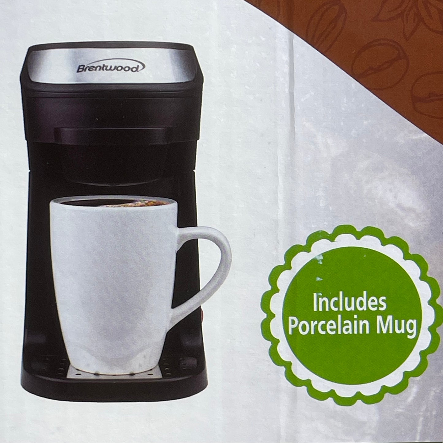 BRENTWOOD Single Cup Coffee Maker Black with 14 oz Porcelain Mug White TS-111