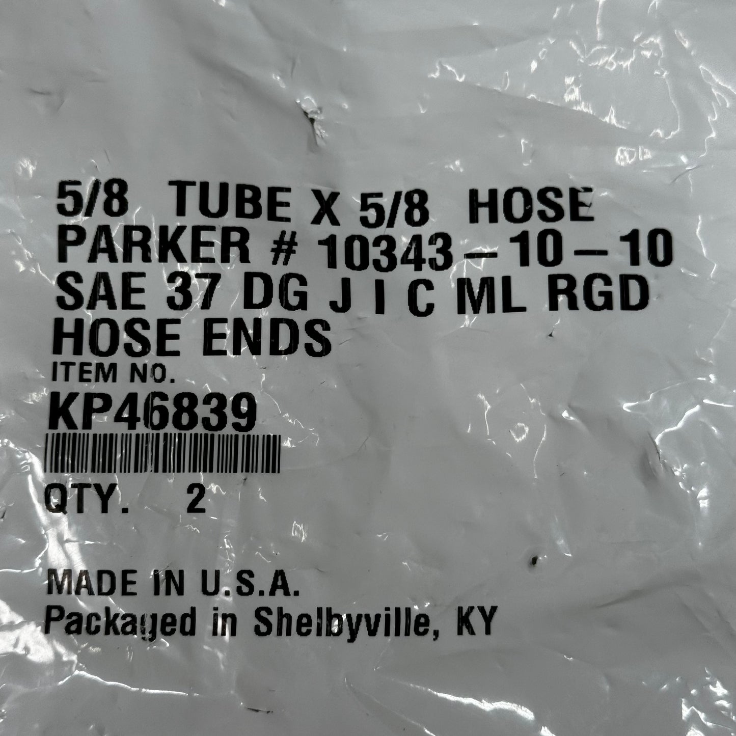 PARKER (2 PACK) Hydraulic Hose 10343-10-10 SAE 37° Rigid 5/8" x 5/8" Steel KP46839