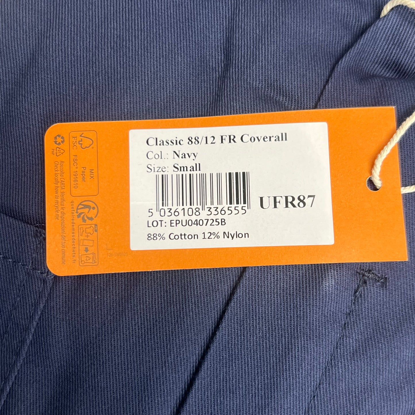 PORTWEST Bizflame 88/12 Classic FR Coveralls Sz Small, Navy UFR87