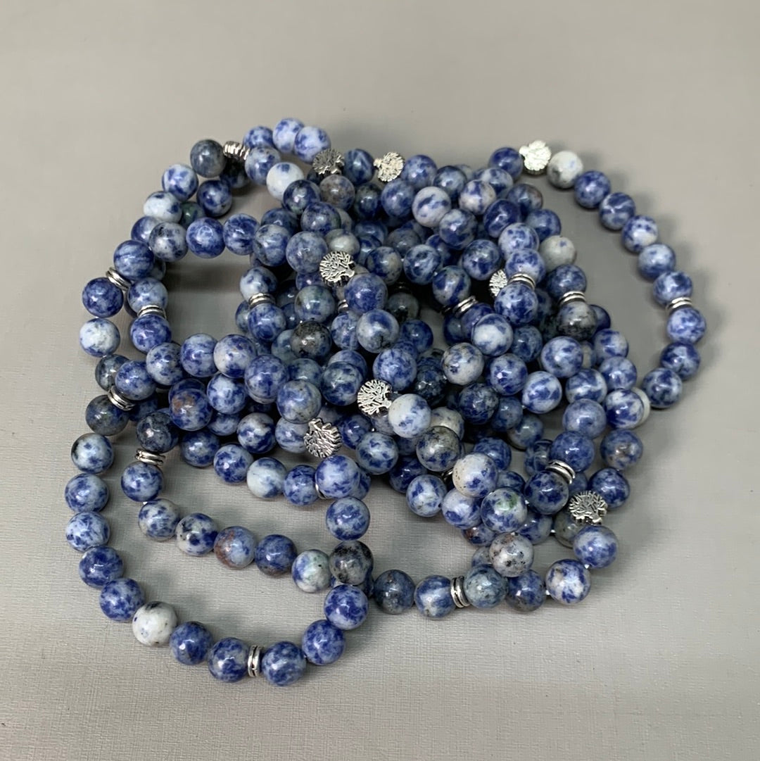 BEST WHOLESALE 12-PACK! Blue Marbled Beaded Crystal Bracelets 3" Silver Tree New