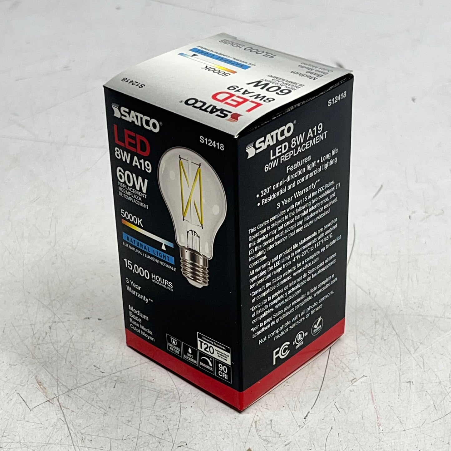 SATCO (6 PACK) Household Lamp Bulb 8W E26 Base A19 120V CRI 90 Daylight S12418