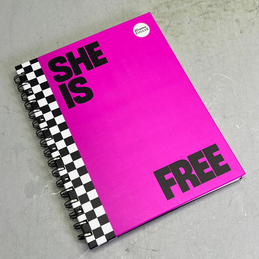 ZA@ WOMEN EVOLVE "She Is Free I Am She" Spiral Hardback Journal Lined Paper 9" x 7" Neon Pink/Black
