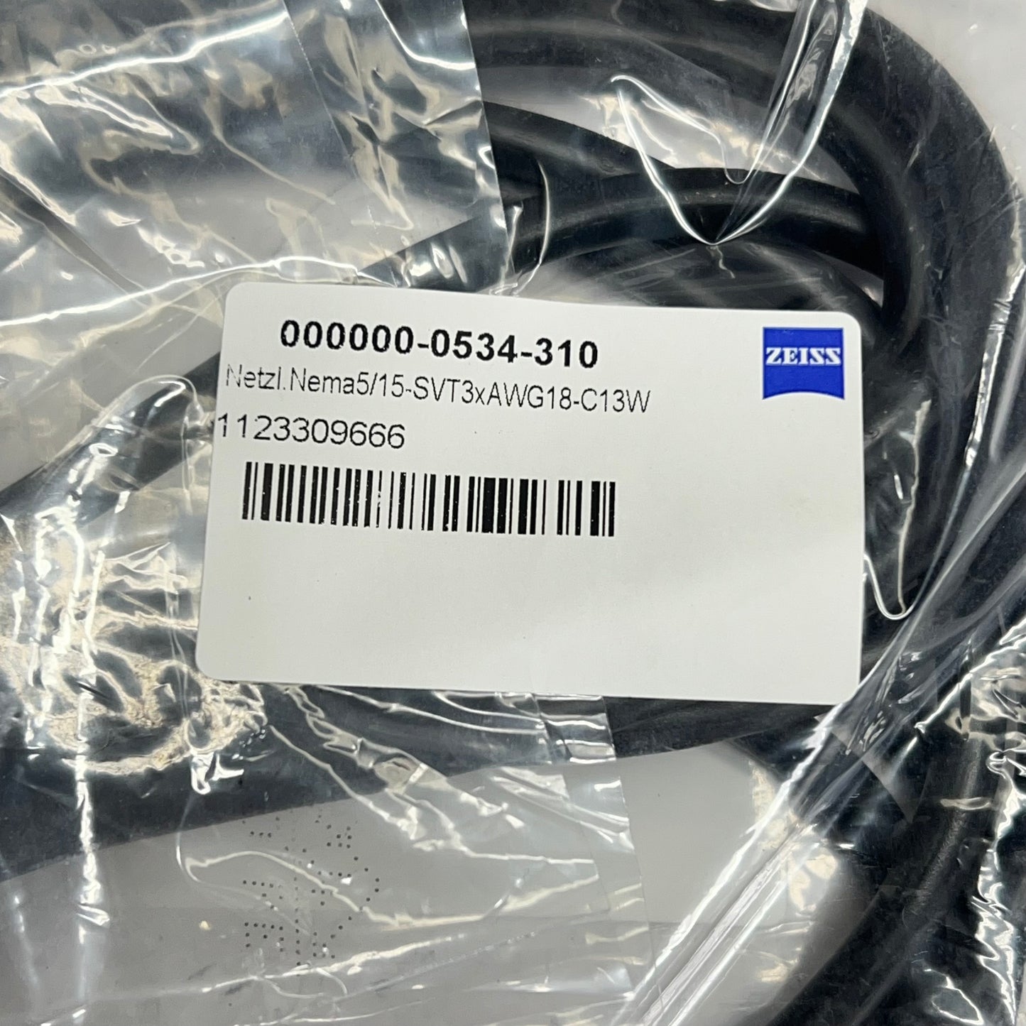 ZEISS Microscope Power Cord NEMA 5/15-SVTSXAWGG18-C13W 000000-0534-310
