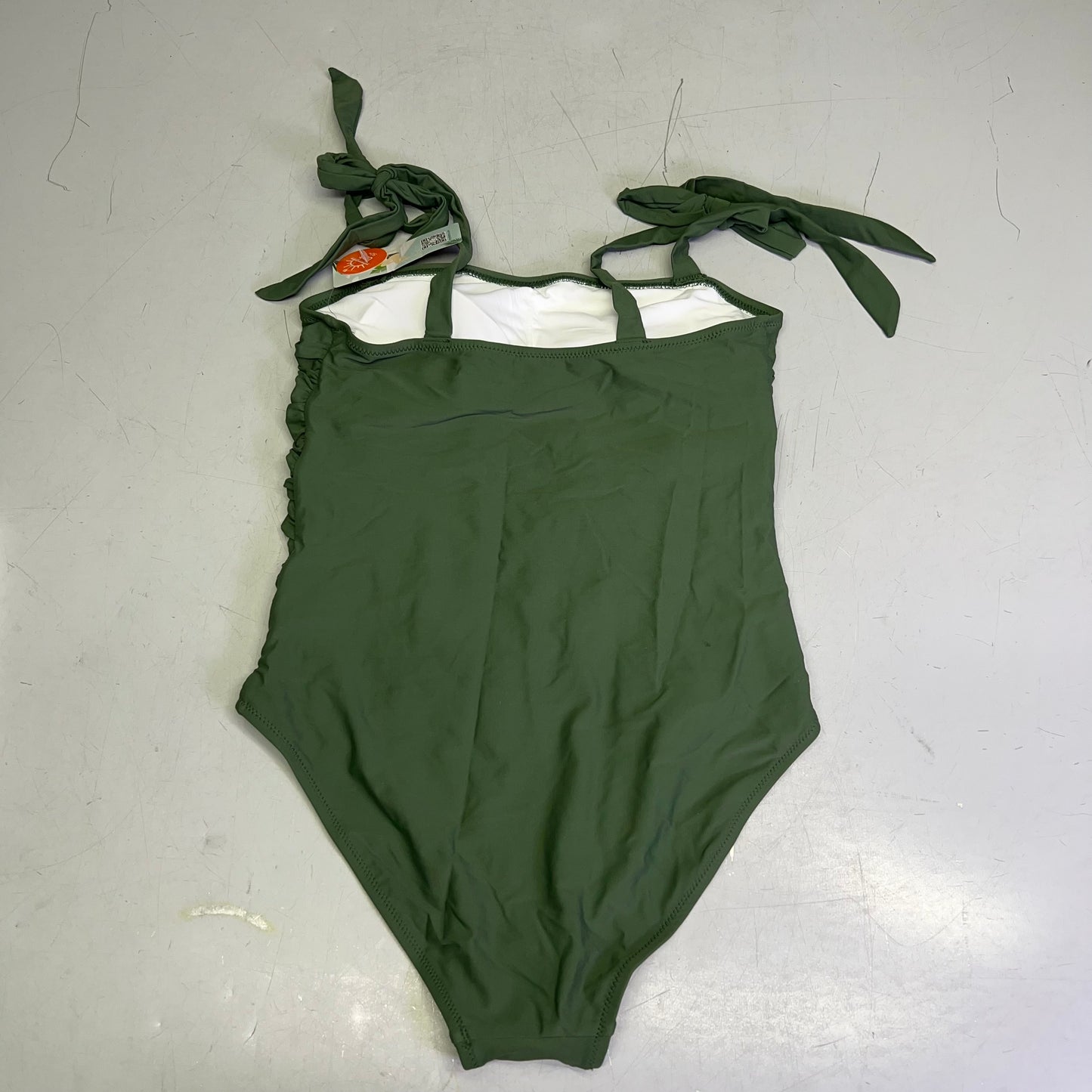 CHARMO Tie Strap One Piece Scrunched Torso Swimsuit Women's Sz M Olive Green