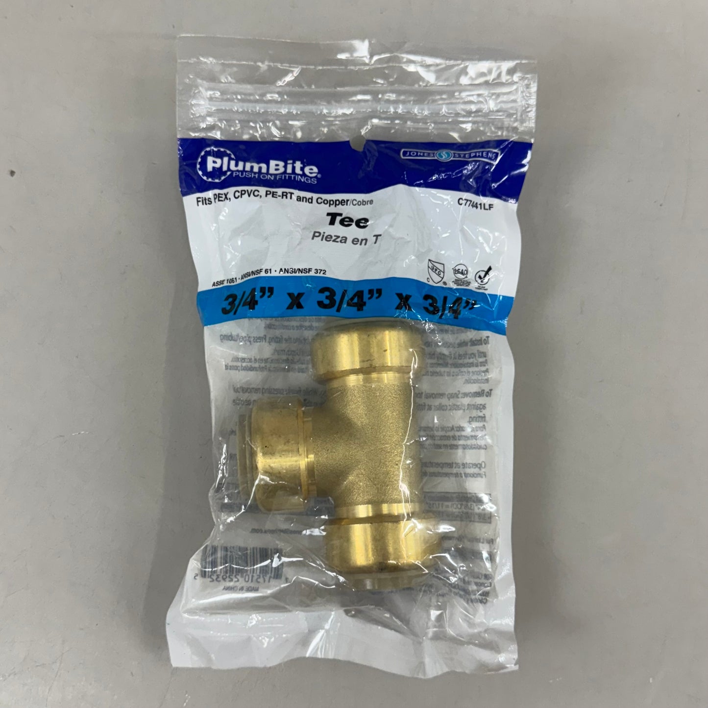JONES STEPHENS (2 Pack) Push Global Brass Tee 3/4"x3/4" Brass C7744LF