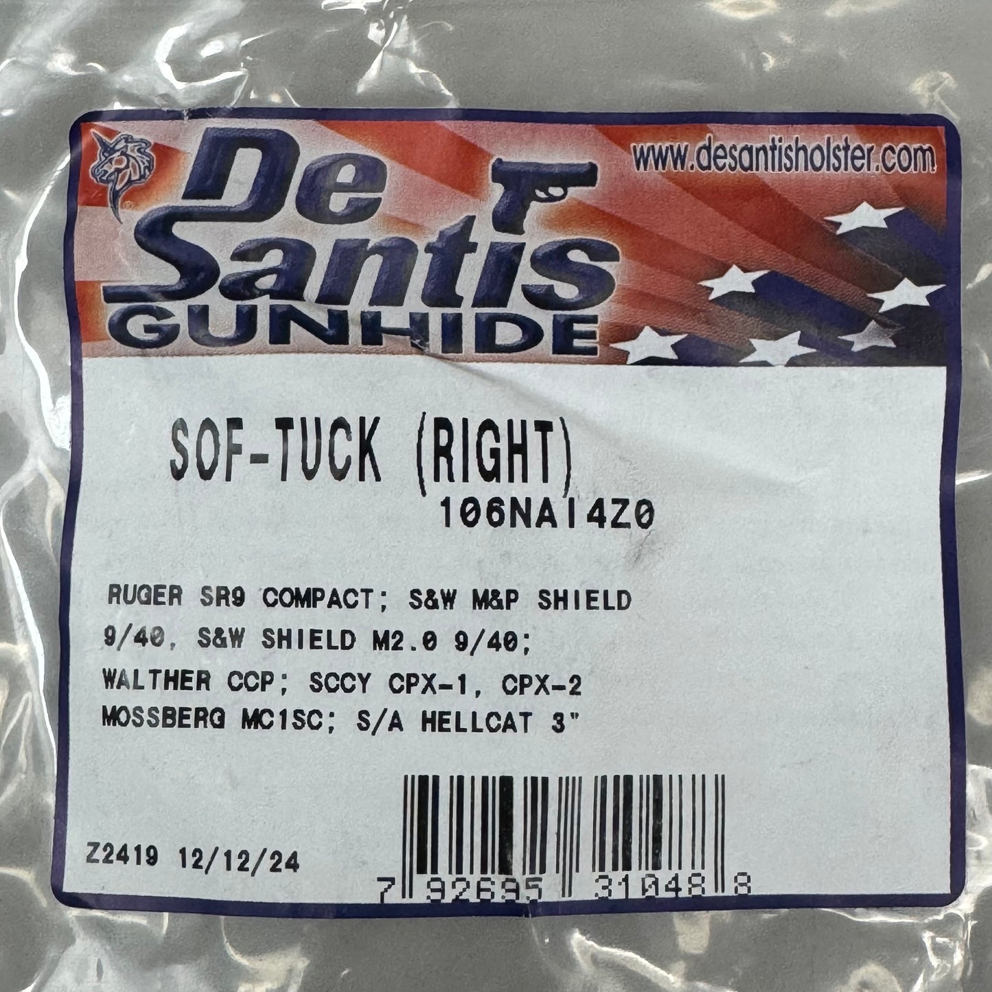 DESANTIS Inside The Waistband Holster RH Sof Tuck Gunhide Tan 106NAI4Z0