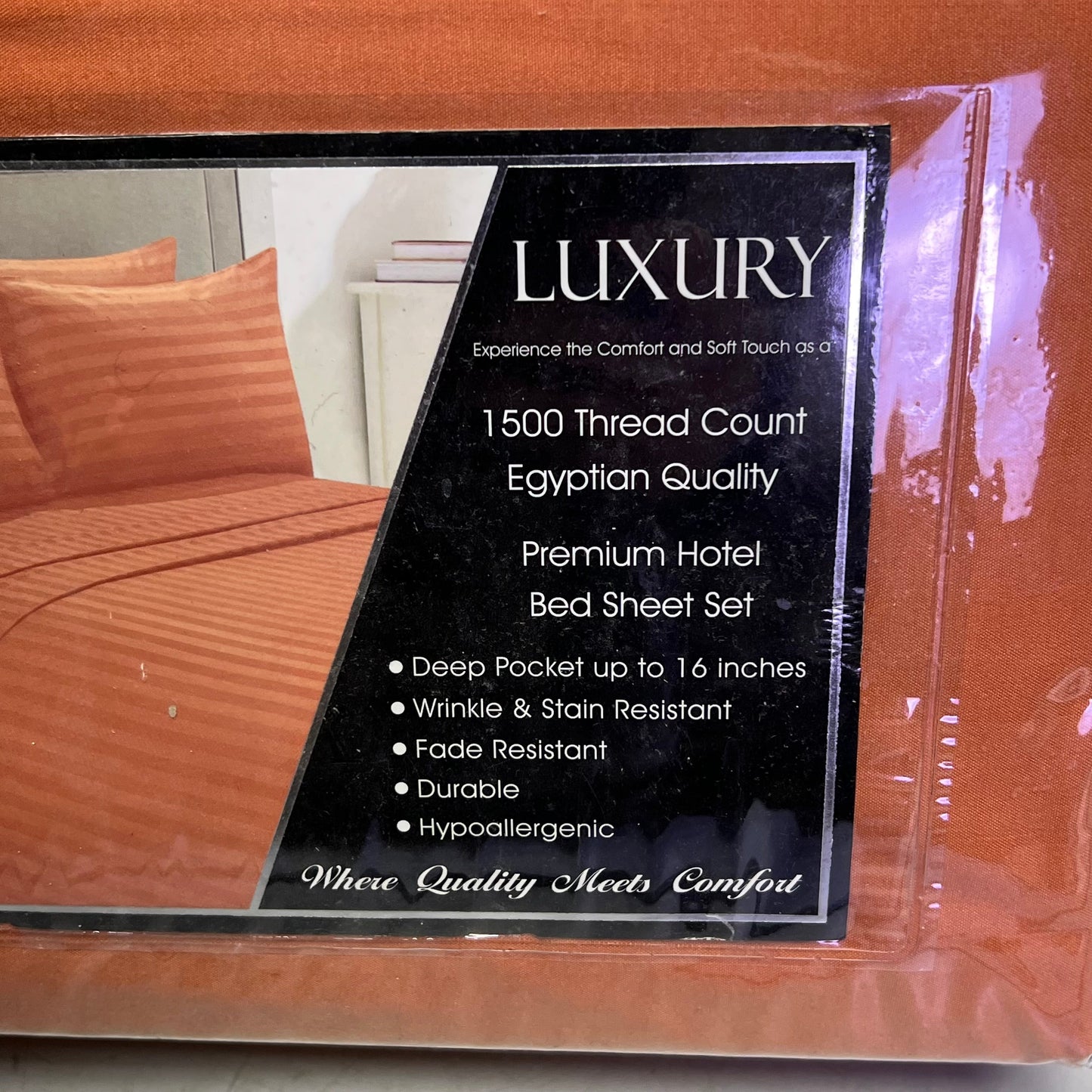 ZA@ ELEGANT COMFORT (6 PIECE SET) Luxury Soft Bed Sheets Set Dobby Stripe Design Twin/Twin XL Copper C