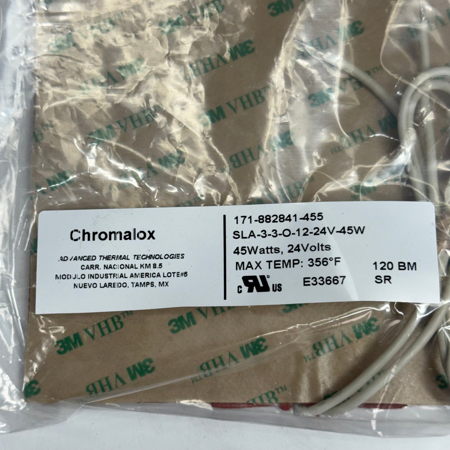 CHROMALOX Silicone Rubber Heater Pad 24V 45W 3M VHB SLA-3-3-O-12-24V-45W