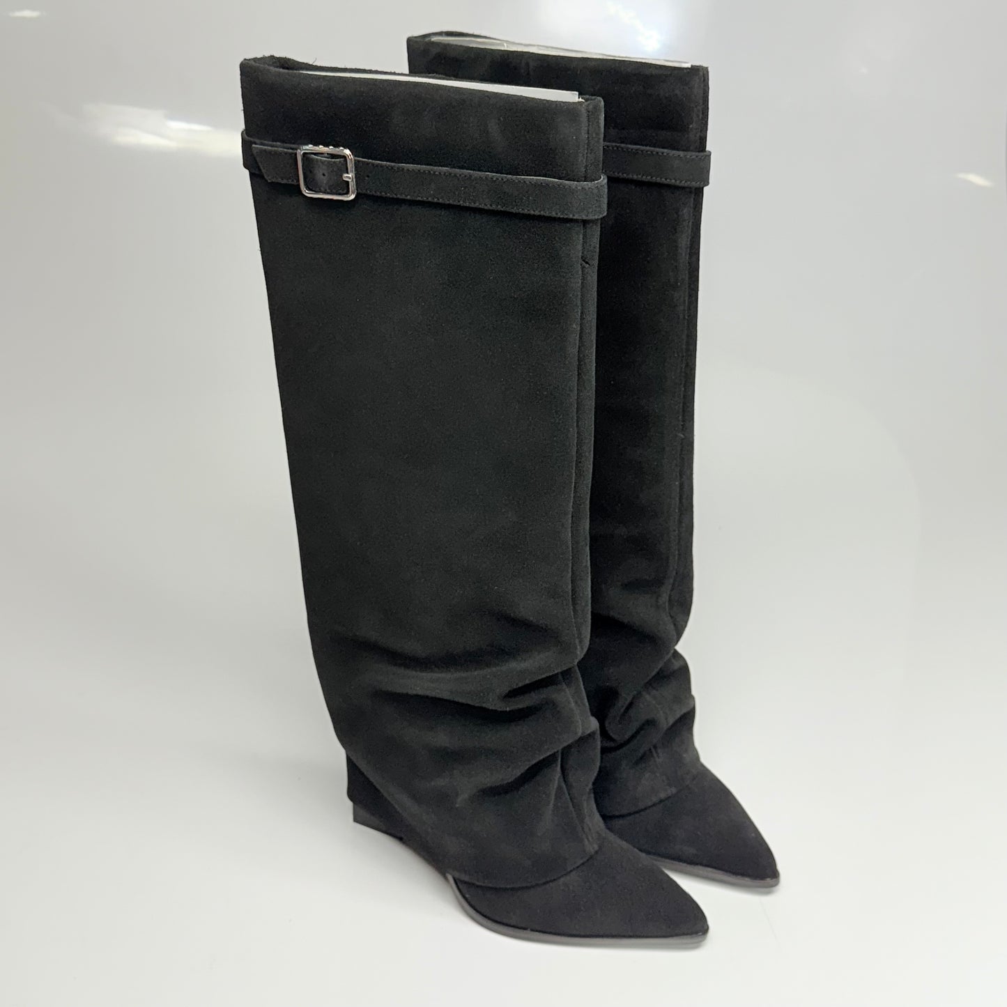 FREE PEOPLE Felicity Foldover Boot Sz 7 WS Knee-High Length Black Suede 84607712