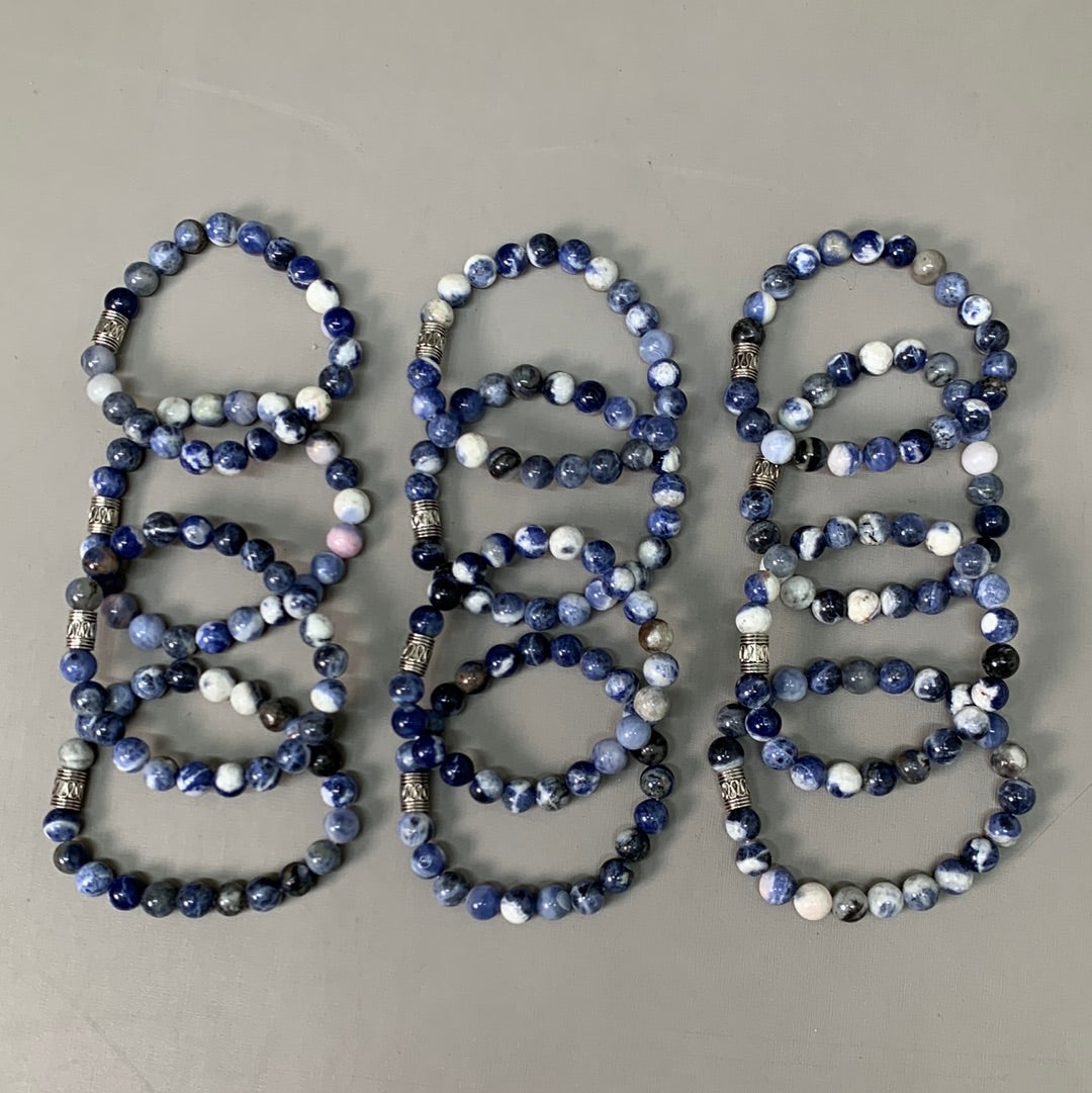 BEST WHOLESALE 12-PACK! Blue Marbled Beaded Crystal Bracelets 3" Silver Jewel New