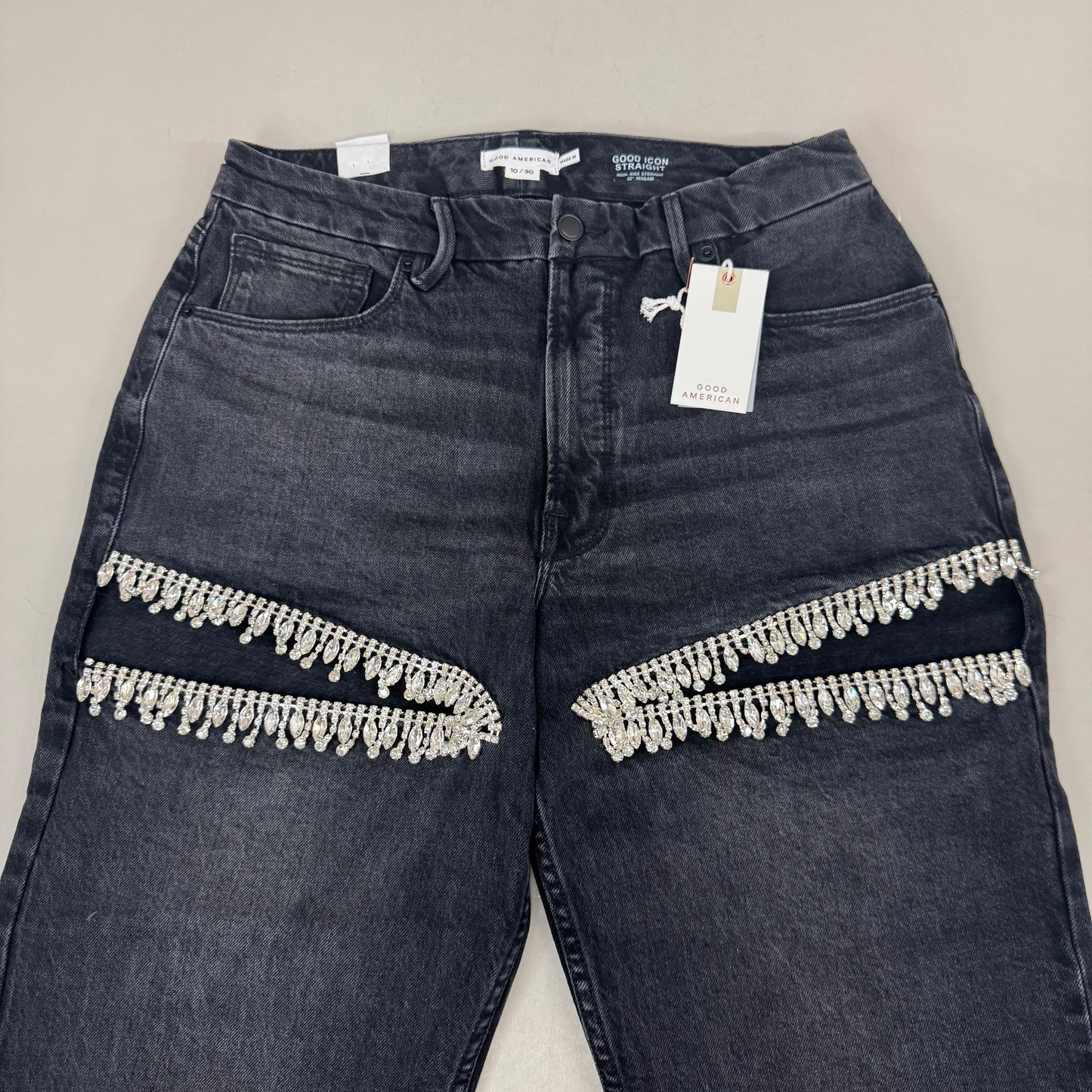 GOOD AMERICAN Good Icon Straight Jeans Women's Sz 10 Black376 GDS150B