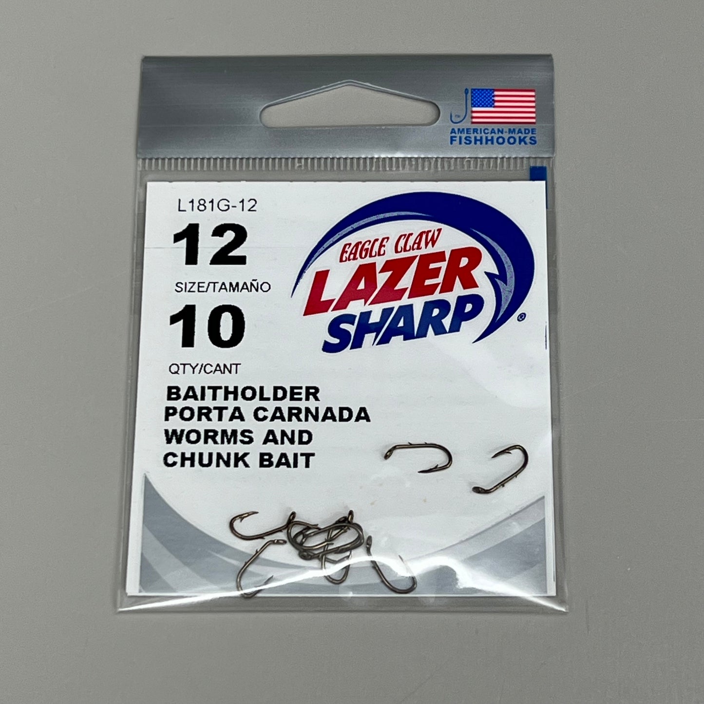 EAGLE CLAW (5 PACK) Lazer Sharp Down eye Baitholder Hook Bronze #12 10pc L181G-12