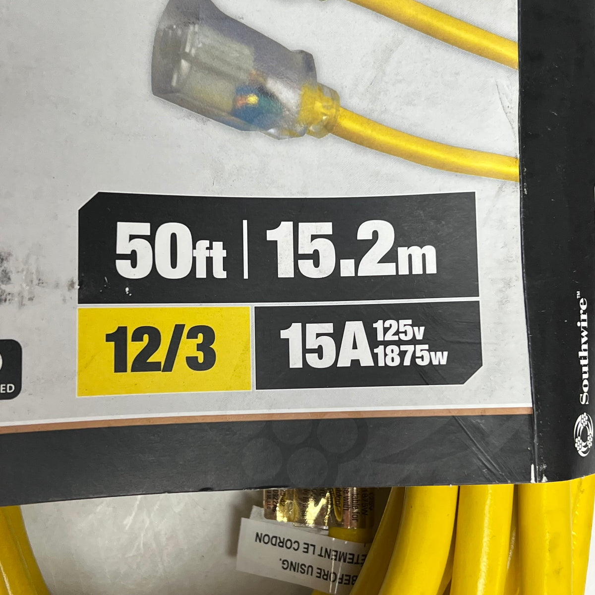 SOUTHWIRE Heavy Duty 3 Prong Extension Cord Highly Visible 50' Yellow 2588SW0002