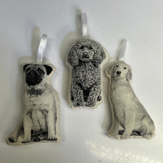 BRODERPRESS (3 PACK) Hand Silkscreened Dog Ornaments 3.5"x5" Black & White