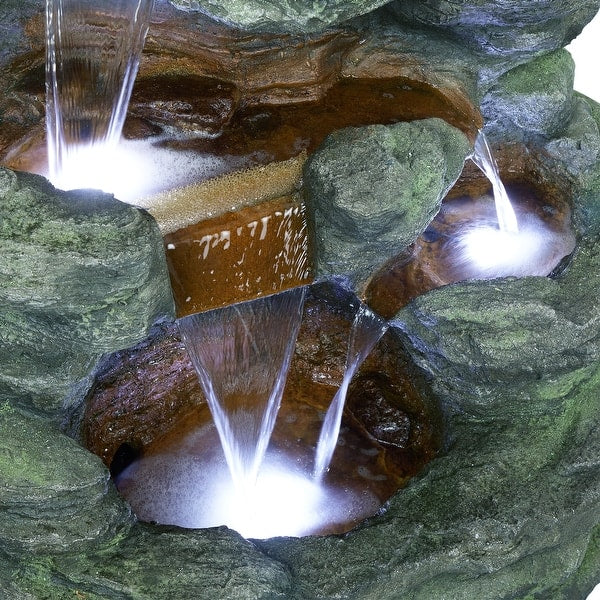 ZA@ ALPINE Multi-tiered Cascading Stone Fountain with LED Lights Sz 79" serie TZL274 (AS-IS, Damage)