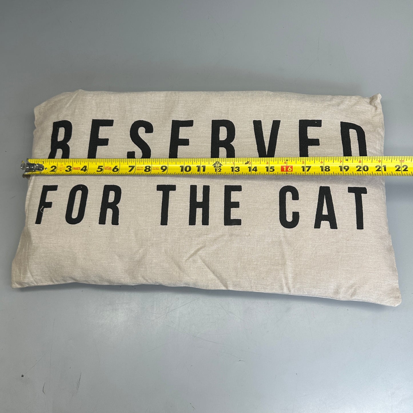 CREATIVE CO-OP Reserved For The Cat Cotton Pillow, Sz 21" W x 13" H White