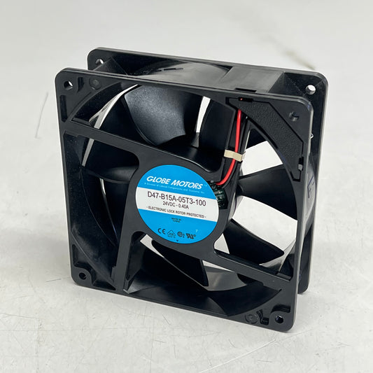 GLOBE MOTORS Wire Leads Fan High Efficiency 24V 180 CFM Black D47-B15A-05T3-100