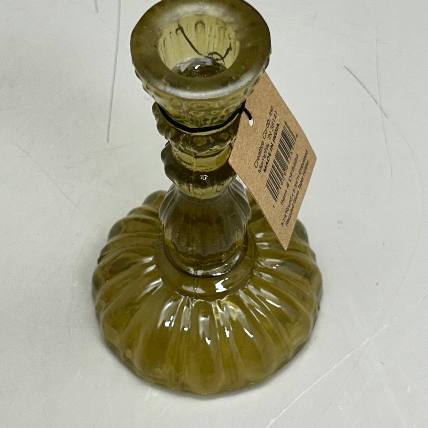 CREATIVECO-OP (2 PACK) Embossed Recycled Glass Taper Holder 3-1/4" Round, 5-3/4" Height Tinted Yellow/Gold DF8489