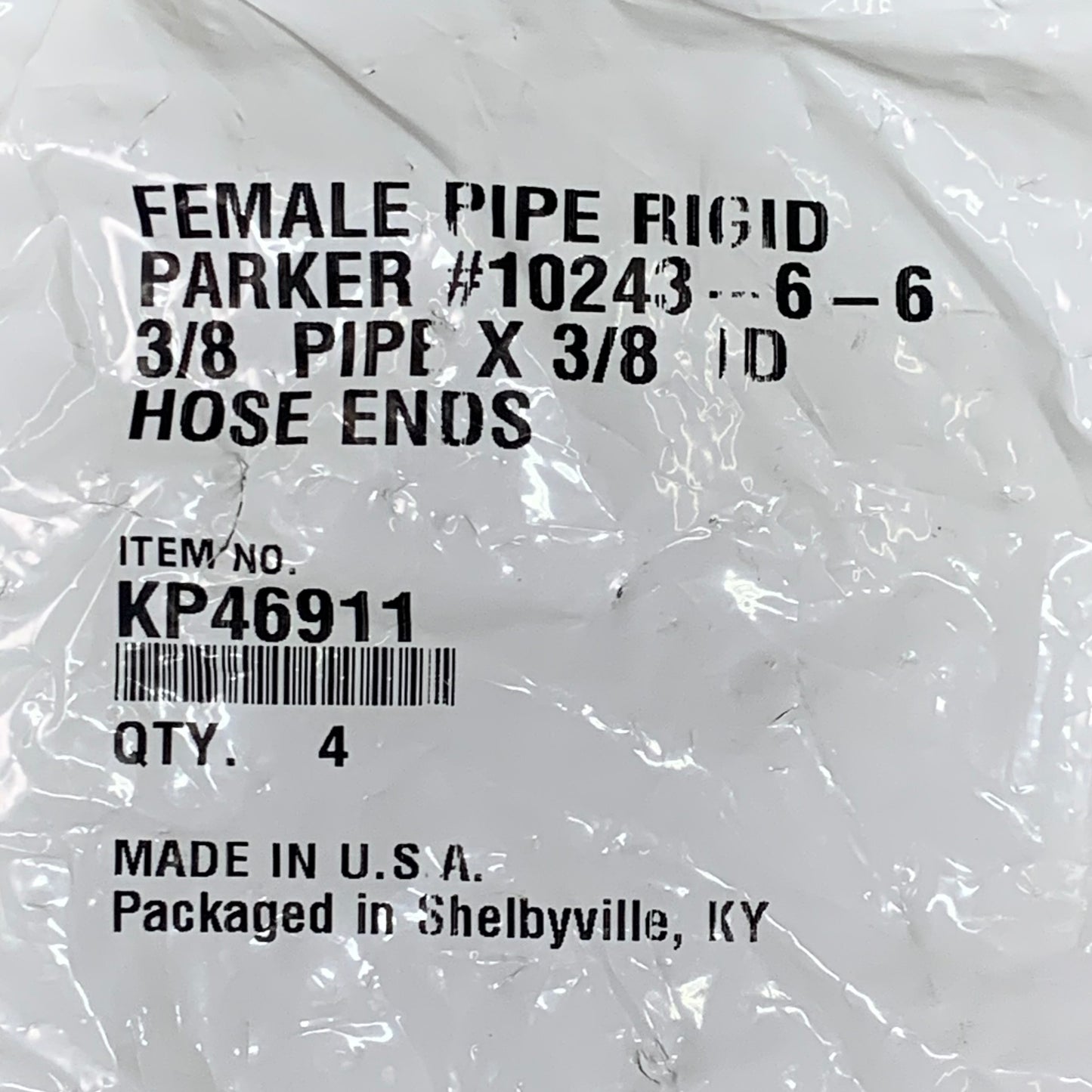 PARKER (4 PACK) Hydraulic Hose Female Pipe Rigid Fitting 3/8" ID Steel KP46911