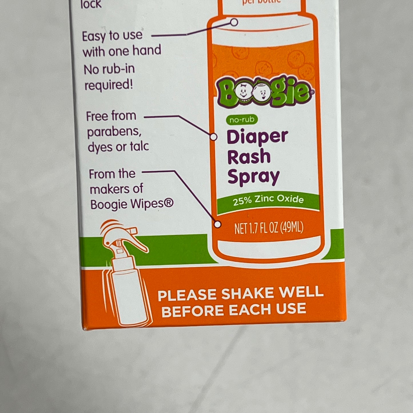 BOOGIE (3 PACK) No-rub Diaper Rash Spray 25% Zinc Oxide 1.7 Fl Oz BB 03/29