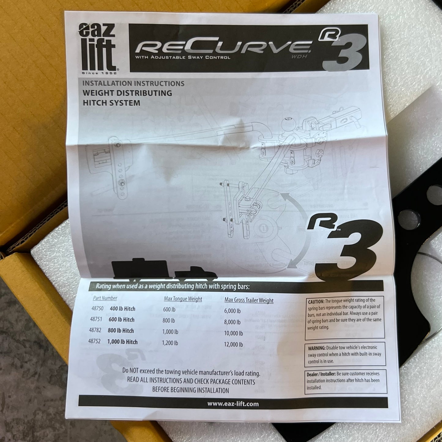 EAZ-LIFT Recurve R3 Weight Distribution Hitch With Sway Control 1200 lb. TW/15000lb GTWR 48753-A