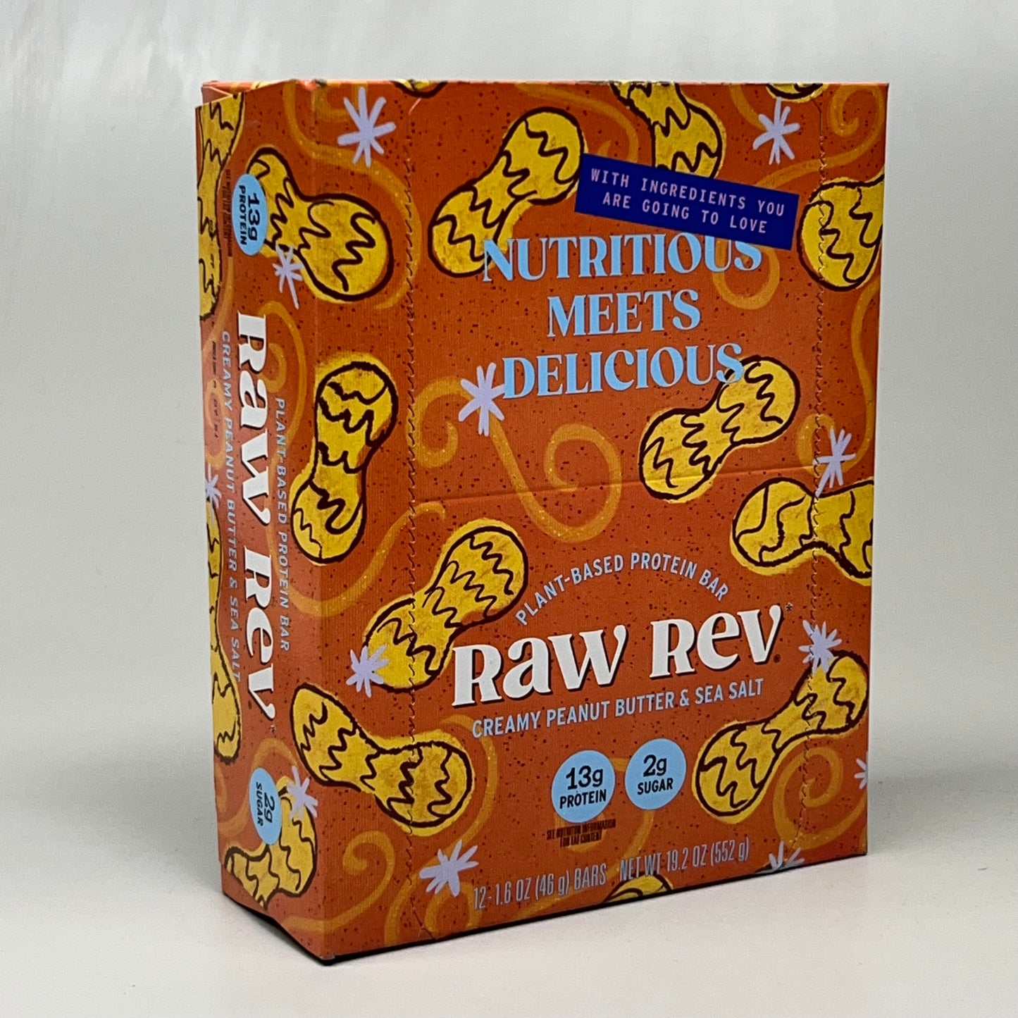 ZA@ RAW REV (12 PACK) Creamy Peanut Butter & Sea Salt 13g Protein 2g Sugar 1.6 oz BB 08/24