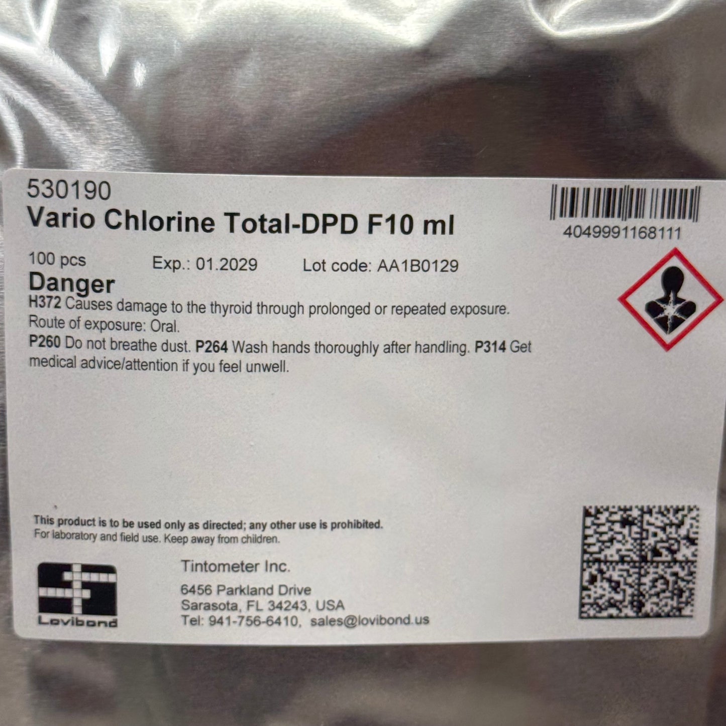 LOVIBOND (1000 PACK) Tintometer Vario Chlorine Total DPD F10 mL Powder Pack 530193