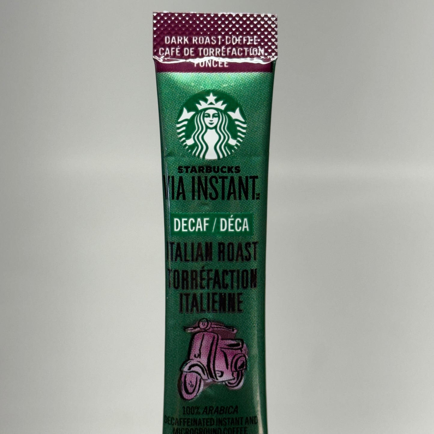 STARBUCKS VIA (50 PACK) Instant Decaf Italian Roast Coffee 0.1 oz. BB 02/27