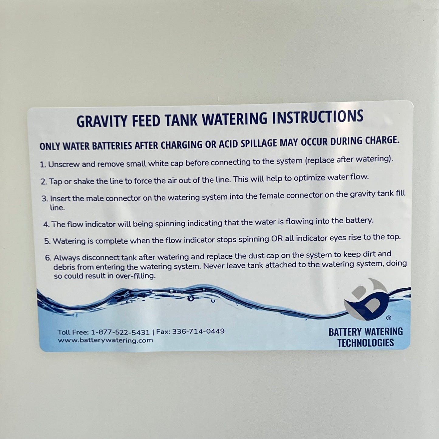 BATTERY WATERING TECHNOLOGYS  Gravity Feed Tank Watering  5 Gal NT2000GFR