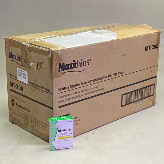 ZA@ HOSPECO (200 PACK) Maxi Thins Ultra Thin Regular Protection W/ Wings MT-200 (AS-IS, Some are Damage) A