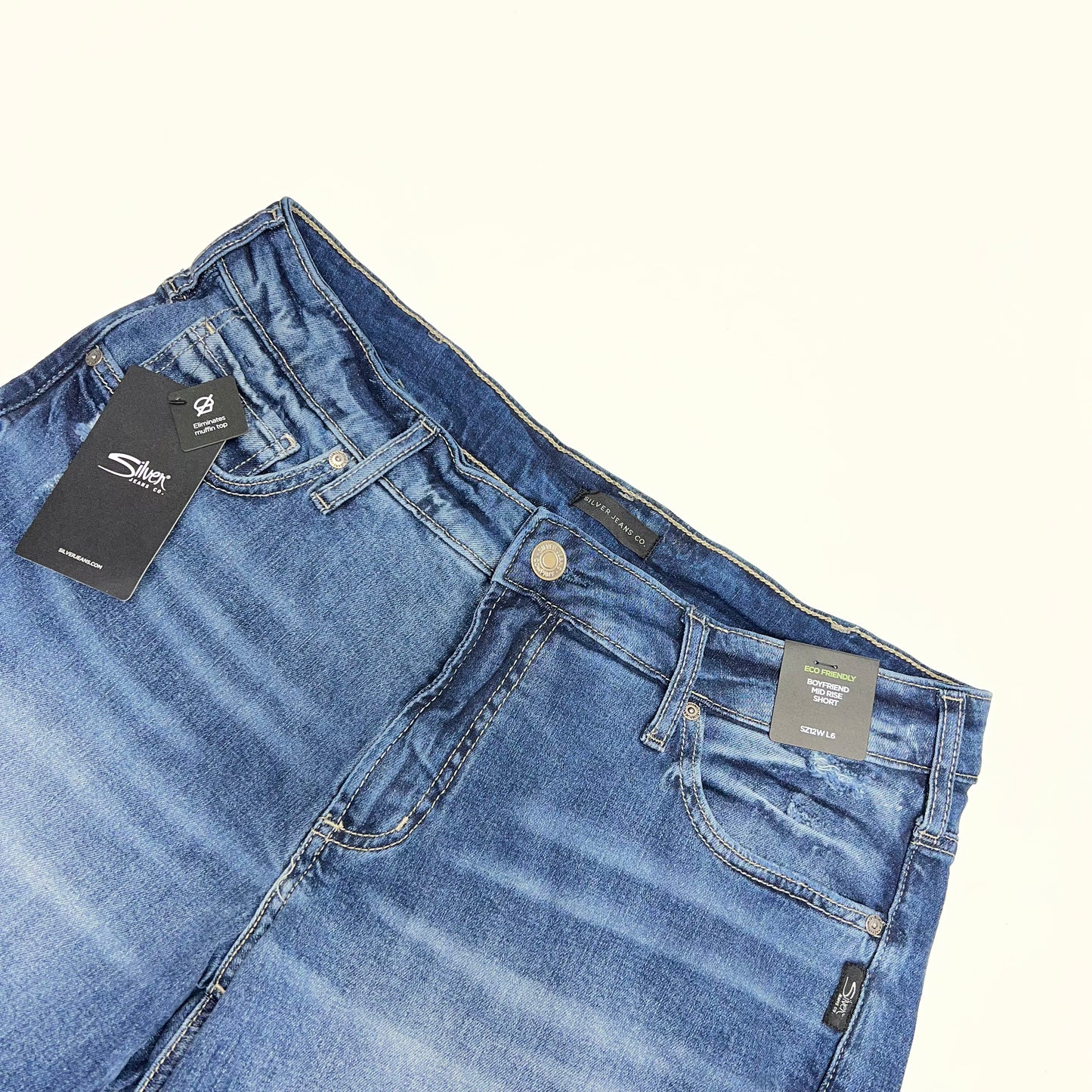 SILVER JEANS CO Boyfriend Mid Rise Short Women's Sz 12W/6 Indigo W53608EAF242