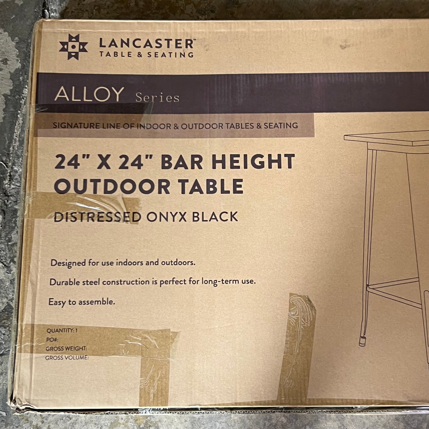 LANCASTER Table & Seating Alloy Series Sz 24" x 24" Bar Height Outdoor/Indoor Table Distressed Onyx Black 164RB242BKD