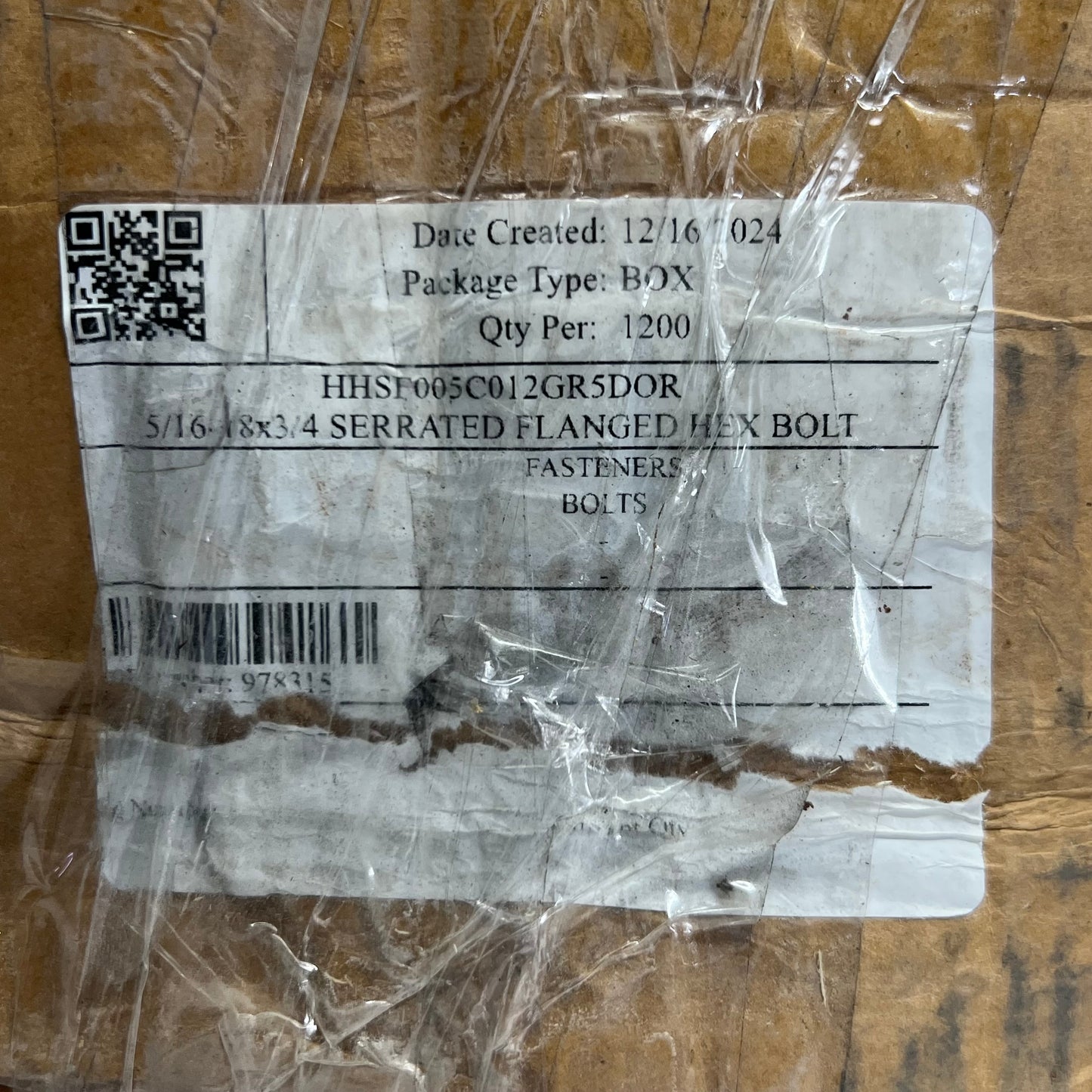 (1200 Bolts) Serrated Flanged Hex Bolt Sz 5/16-18 x 3/4 HHSF005C012GR5DOR