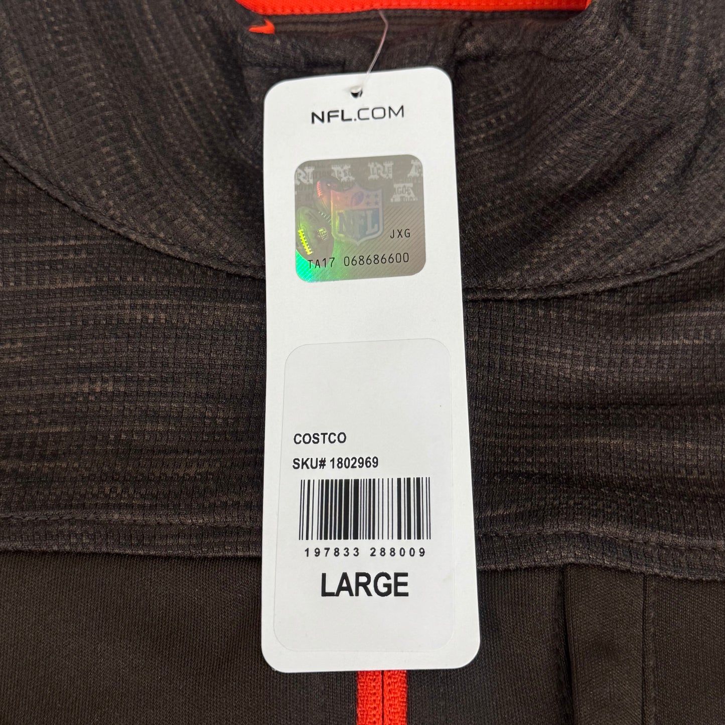 NFL Cleveland Browns Quarter Zip Pullover Shirt Long Sleeve L Brown 1802969