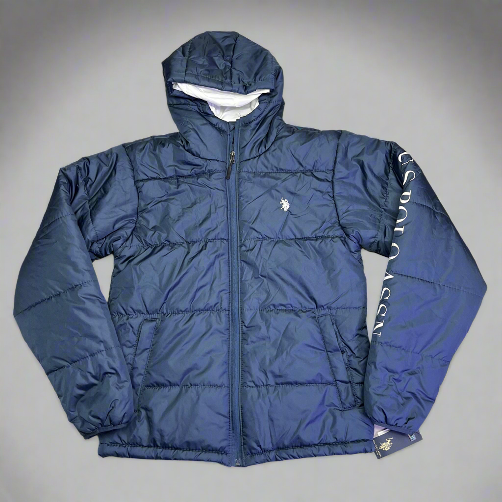 U.S. POLO ASSN. USPA Quilted Puffer Jacket Men's Sz S Navy/White 109689-P200A