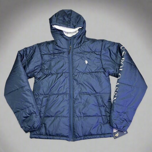 U.S. POLO ASSN. USPA Quilted Puffer Jacket Men's Sz S Navy/White 109689-P200A