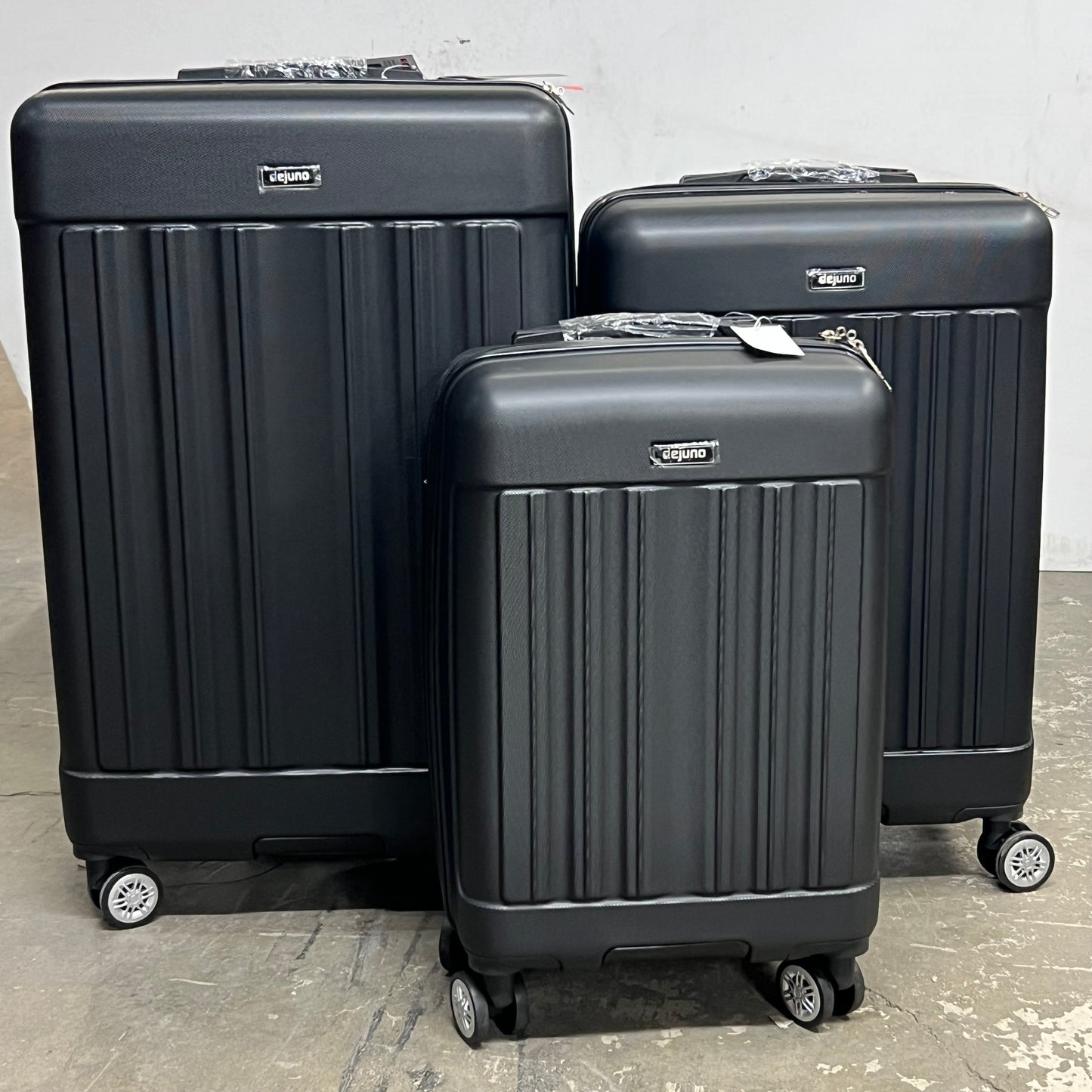 DEJUNO (3 PACK) Light Weight Expandable Spinner Rolling Suitcase Set BLACK