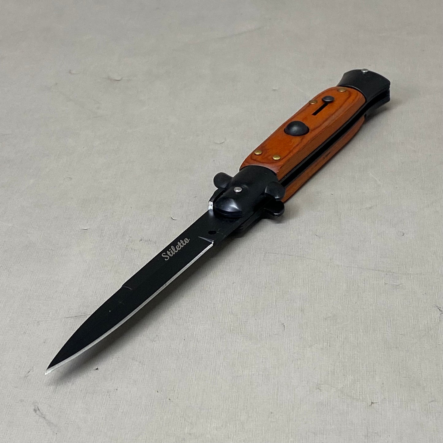 ZA@ ARMED FORCE TACTICAL Handcrafted OTF Pocket Knife  4" Blade 9" Overall Length Redwood ST-6BW