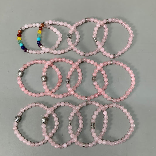 BEST WHOLESALE (12 PACK) Assorted Beaded Rose Quartz/Rainbow Crystal Bracelets 3"