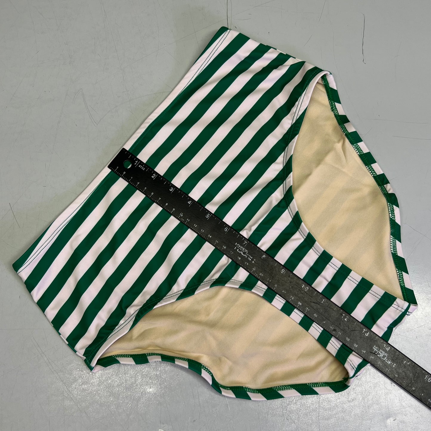 LIME RICKI Emerald Strip Bikini Bottom Sz L Green & White