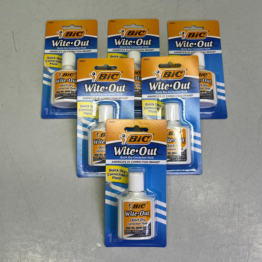 BIC (6 PACK) White Out Quick Dry Correction Fluid W/ Foam Brush .7 fl oz White