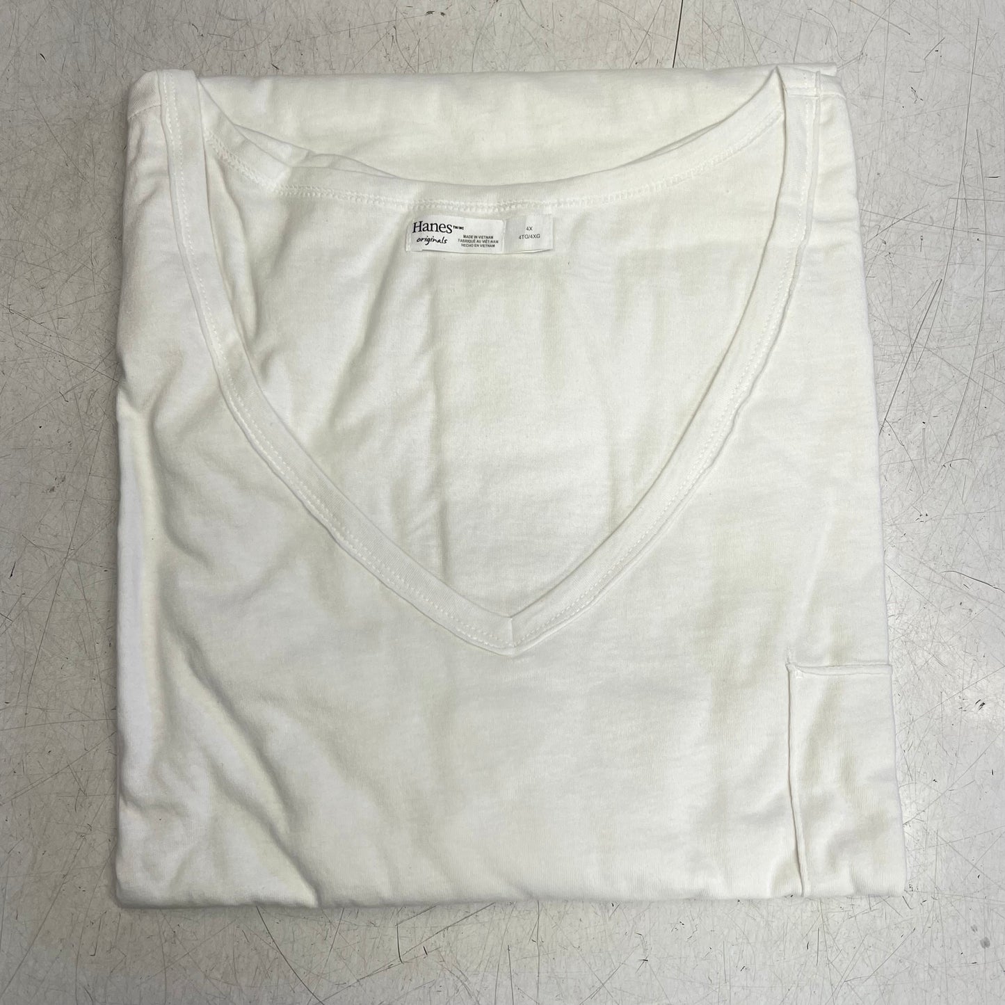 HANES Originals V Neck Tee Shirt W/ Chest Pocket Women's Sz 2X White 0G159P