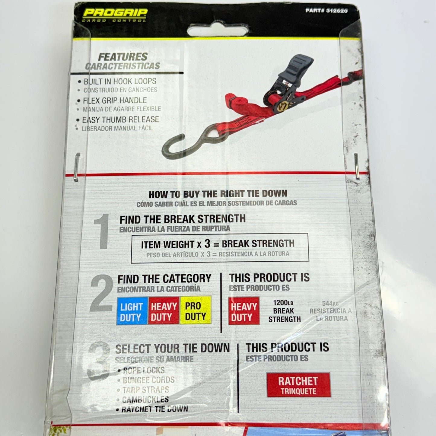 PROGRIP 6 ft X 1 in Flex Grip Ratchet W/ S Hooks, Heavy Duty, 312620 Red