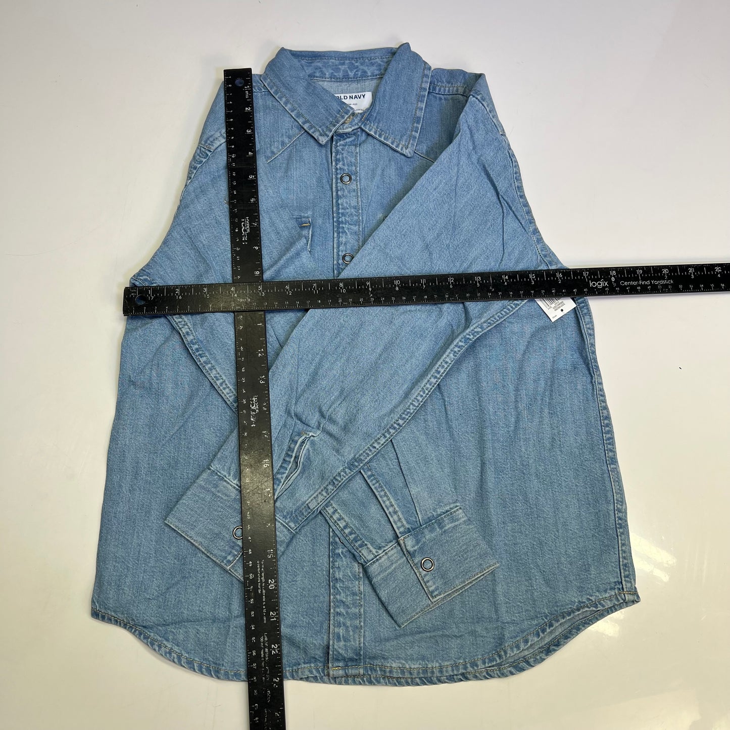 OLD NAVY Denim Western Pocket Shirt Long Sleeve Collared Boy's Sz L Light Blue