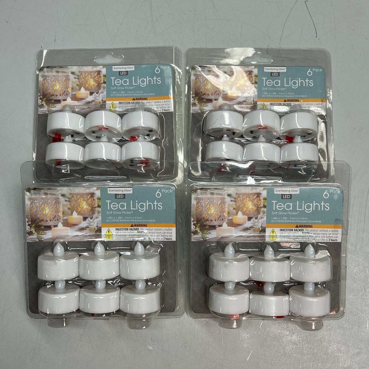 EVERLASTING GLOW (4 PACK, 6 LIGHTS EACH) LED Tea Lights Soft Glow Flicker 23097