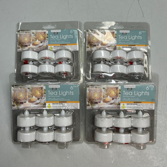 EVERLASTING GLOW (4 PACK, 6 LIGHTS EACH) LED Tea Lights Soft Glow Flicker 23097