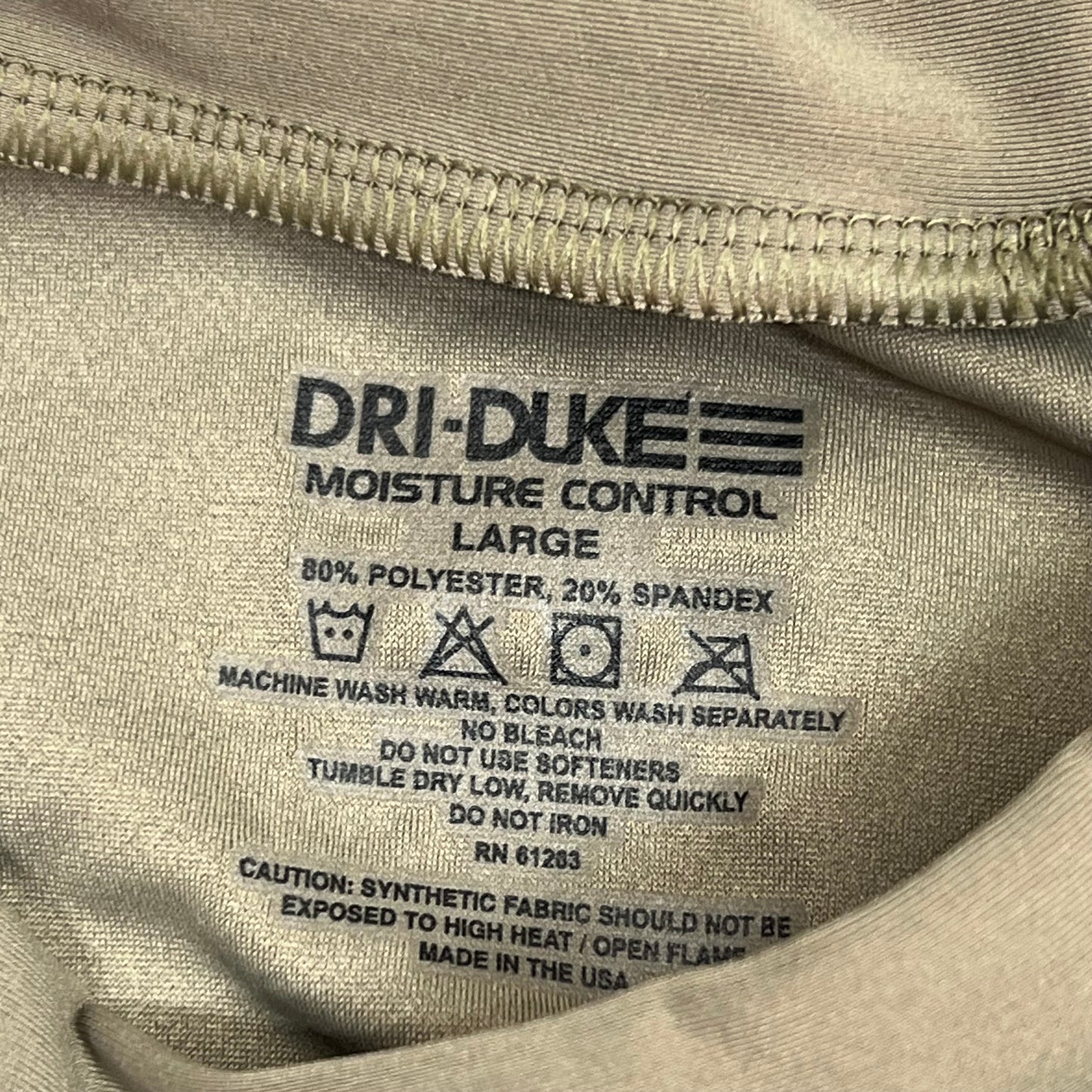 DUKE DRI Nylon/Spandex Tight Fit Military T-Shirt Men's Sz L Coyote Tan T45499BG